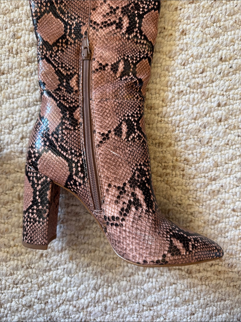 Gianni Bini Pink Brown Snake-Print Knee-High Stiletto Boots - Picture 4 of 5